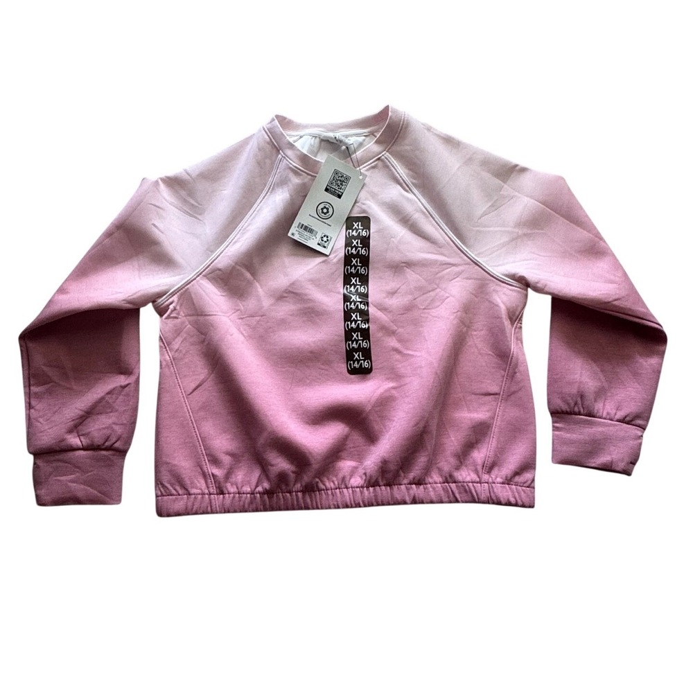 Member's Mark Girls Pink Ombre Sandwash Pullover Sweatshirt XL 14/16 NWT Wicking